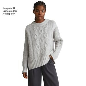 Everlane Cable Knit Alpaca Merino‎ Wool Sweater Light Gray Coastal Fisherman XS